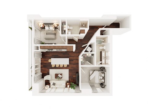 Floor plan for 2 beds, 2 baths, 1070 sqft